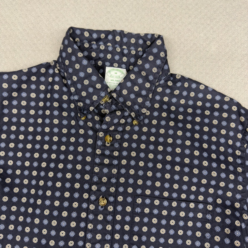 Brooks Brothers Milano Shirt Mens Medium Navy Blue Geometric Floral Button Down - Picture 3 of 6